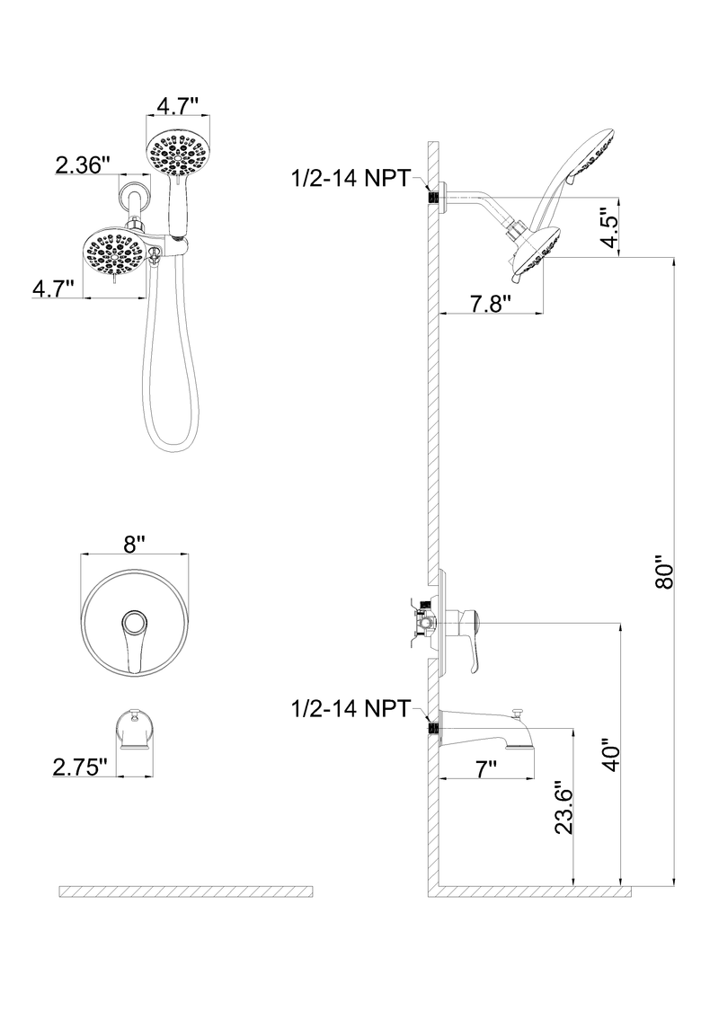 Concealed Valve Round High Pressure Built-In Shower System