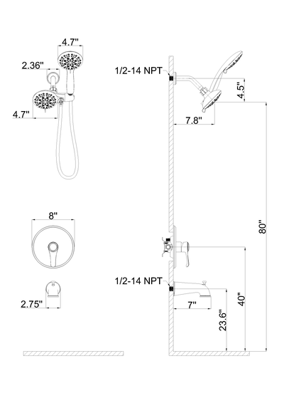 Concealed Valve Round High Pressure Built-In Shower System