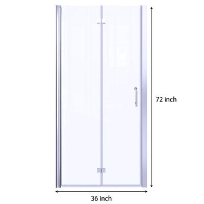 36inch W x 72inch H Bifold Semi-Frameless Swing Shower Door in Chrome