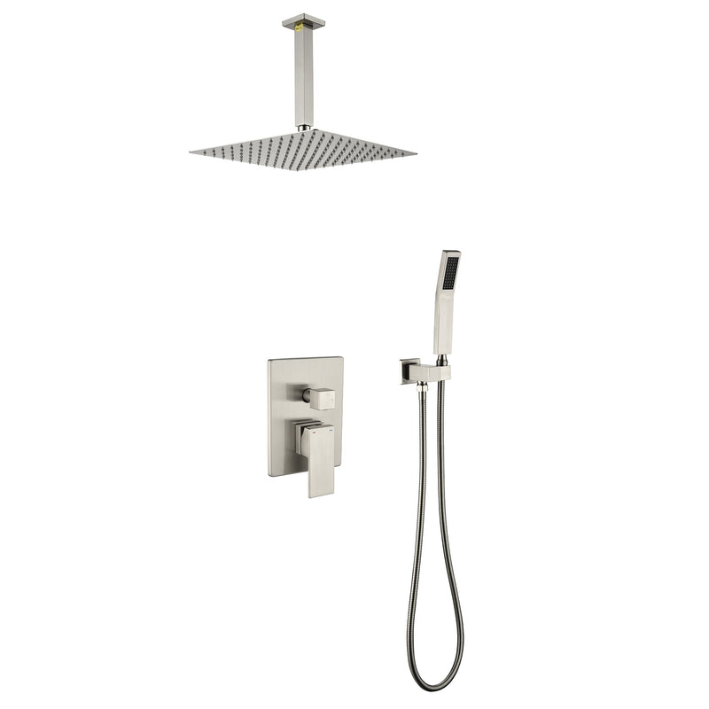 Concealed Valve Shower System Brushed Nickel Dual Head Waterfall Built-In Shower System