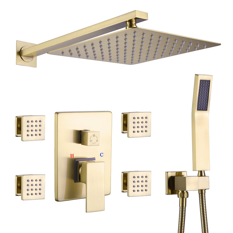 Brushed Gold Shower Faucet Set with 4 PCS Shower Body Sprayer Jets