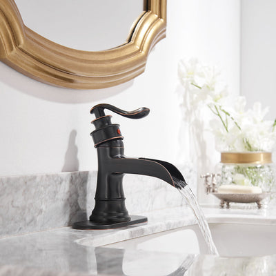 Single Hole Single Handle Sleek Stylish Bathroom Faucet with Drain Kit Included in Oil Rubbed Bronze (Valve Included)