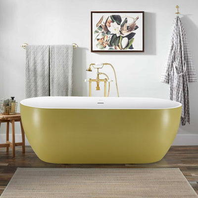 28-in W x 59-in L with Polished Chrome Trim Acrylic Oval Freestanding Soaking Bathtub