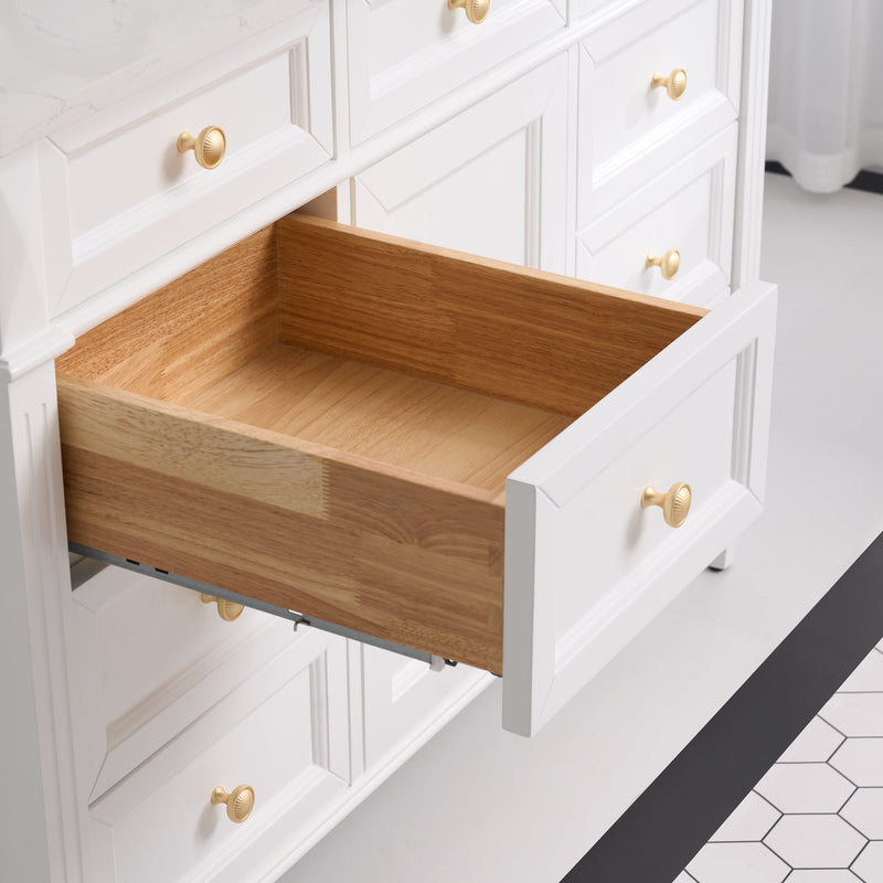 48 in. Bathroom Vanity in White with Quartz Vanity Top in Carrara with Single White Basin