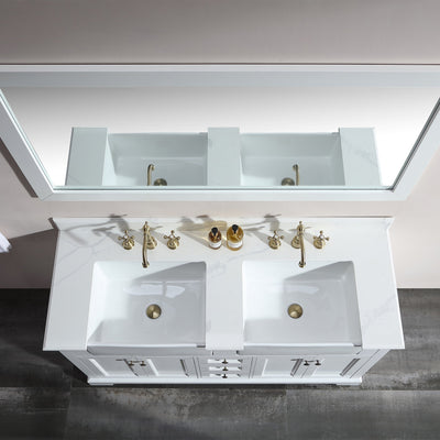 60 in. W x 22 in. D x 35 in. H Freestanding Bath Vanity Minimalist in White with White Quartz Top with White Basin