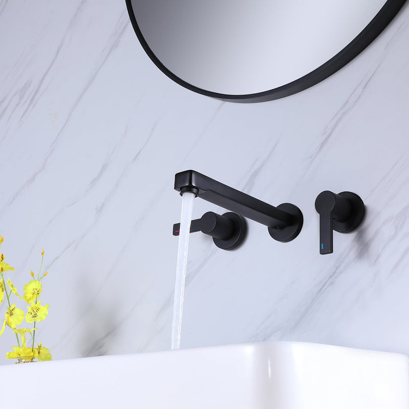 Wall Mounted Two Handles Black Bathroom Faucet