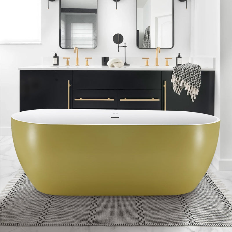 28-in W x 65-in L with Polished Chrome Trim Acrylic Oval Freestanding Soaking Bathtub