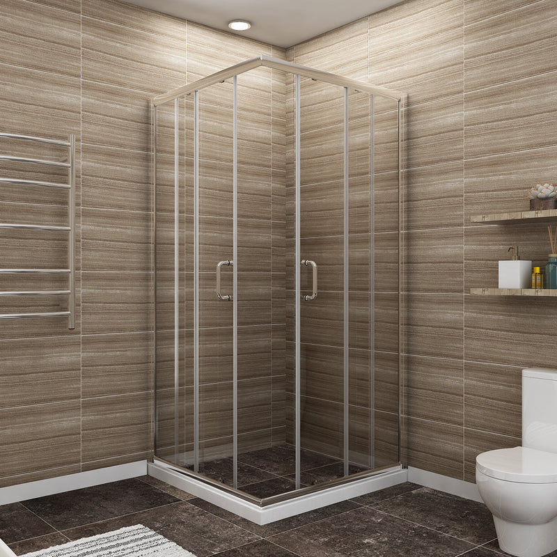 36 in. x 72 in. Corner Shower Enclosure, Clear Glass, Double Sliding Doors, with Handle in Chrome