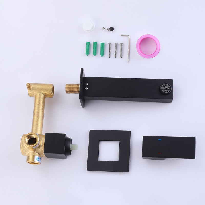 Wall Mounted Sink Faucet Matte Black Square Solid Brass Basin Mixer Tap