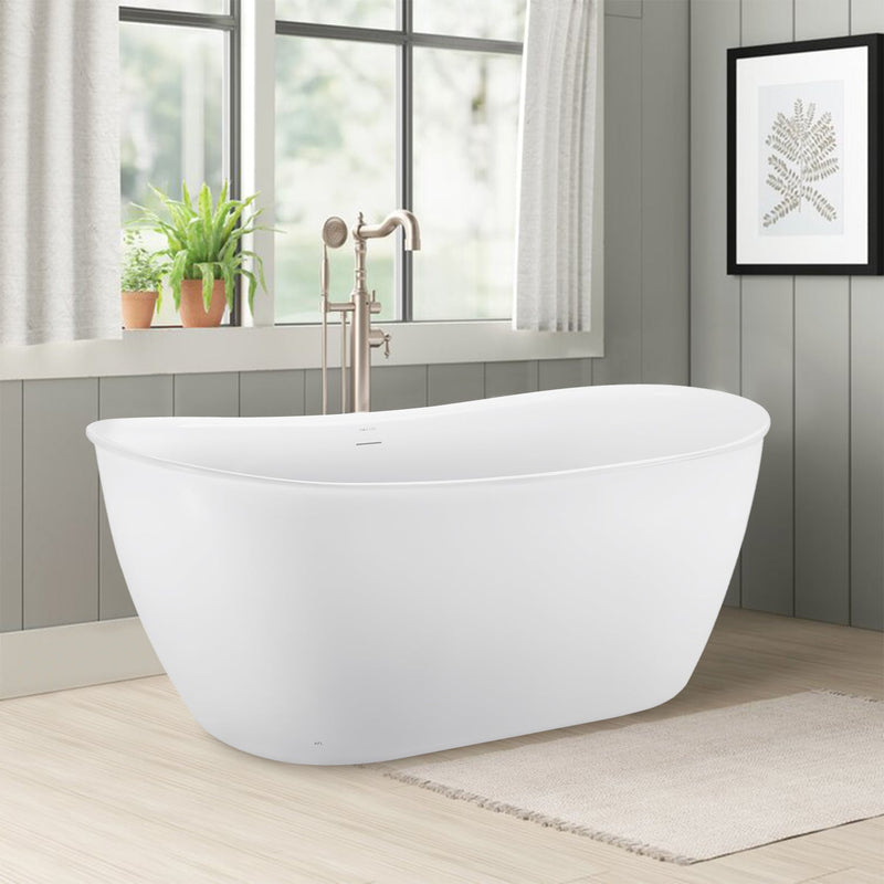 28-in W x 59-in L Gloss Acrylic Oval Freestanding Soaking Bathtub