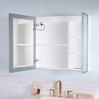 30 in. W x 28 in. H Rectangular Surface Mount LED Mirror Medicine Cabinet in White