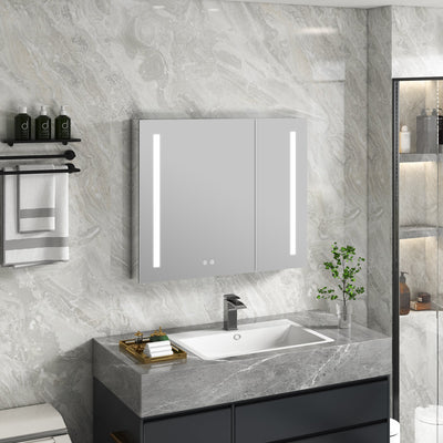 36-in x 30-in Lighted LED Surface/Recessed Mount Aluminum Mirrored Medicine Cabinet with Outlet