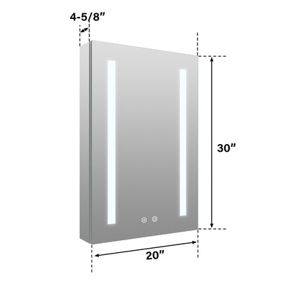 20-in x 30-in Lighted LED Surface/Recessed Mount Mirrored Rectangle Medicine Cabinet with Outlet left Side