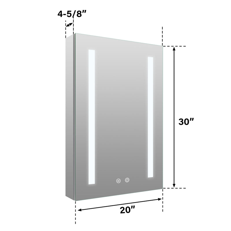 20-in x 30-in Lighted LED Surface/Recessed Mount Mirrored Rectangle Medicine Cabinet with Outlet left Side