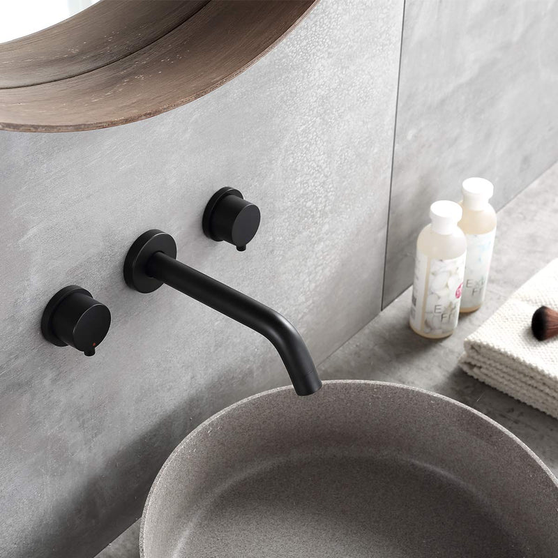 Wall Mounted Two Handles Three-Hole Bathroom Sink Faucet