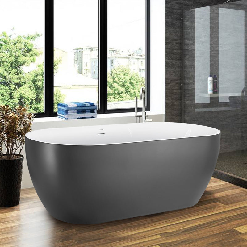 28-in W x 59-in L with Polished Chrome Trim Acrylic Oval Freestanding Soaking Bathtub