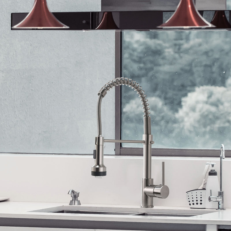 Single Handle Pull Down Sprayer Kitchen Faucet with 360℃ Rotation and LED Lights in Brushed Nickel