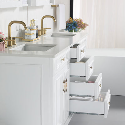 72inch White Single Sink Freestanding Solid Wood Bathroom Vanity Storage Organizer with Carrara White Quartz Countertop