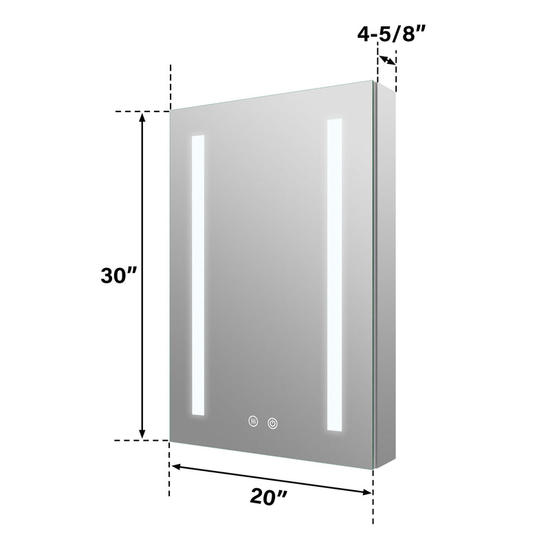 20-in x 30-in Lighted LED Surface/Recessed Mount Mirrored Rectangle Medicine Cabinet with Outlet Right Side