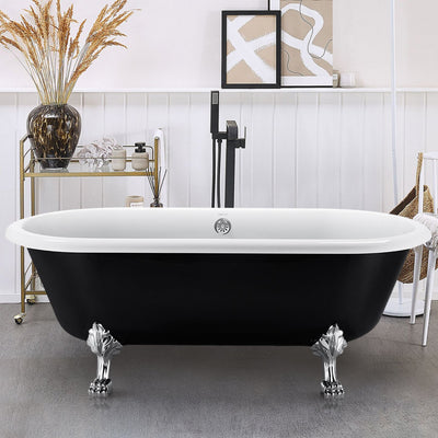 30-in W x 66-in L Gloss Black Acrylic Oval Freestanding Soaking Bathtub