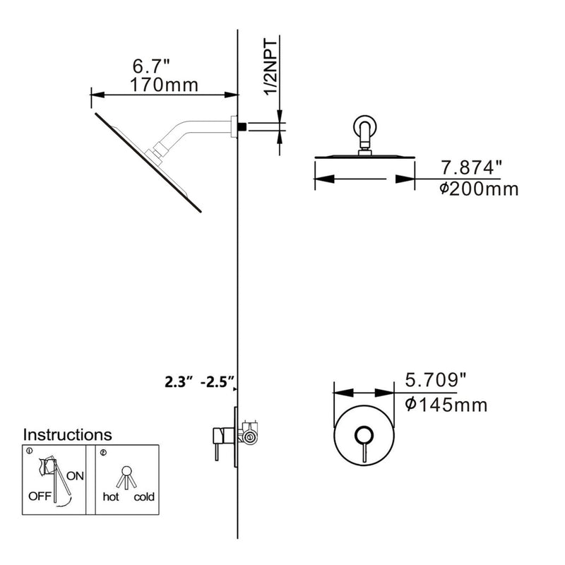 Matte Black Built-In Shower System With Rough-in Valve