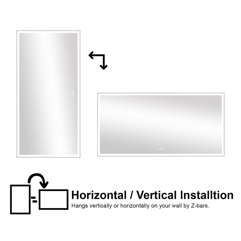 72 in. W x 36 in. H Rectangular Framed LED Light Wall Vertical/Horizontal Bathroom Vanity Mirror in Alumi