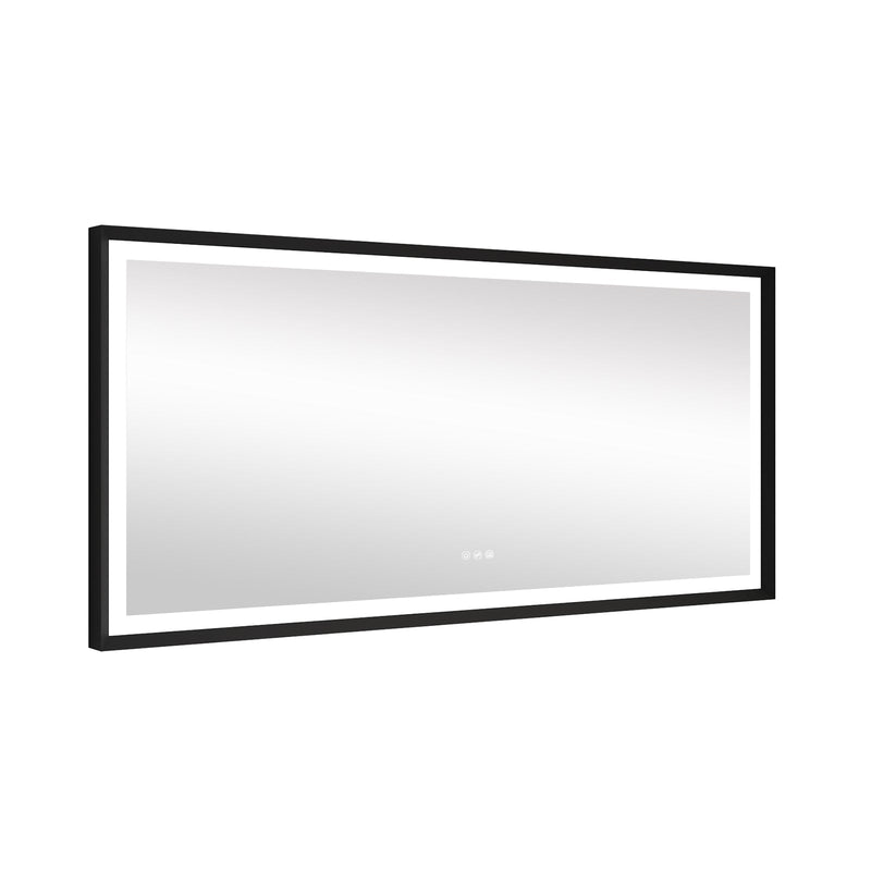 72 in. W x 36 in. H Large Rectangular Framed LED Light Anti-Fog Wall Bathroom Vanity Mirror in Black