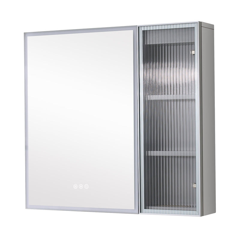 30 in. W x 28 in. H Rectangular Surface Mount LED Mirror Medicine Cabinet in Gray