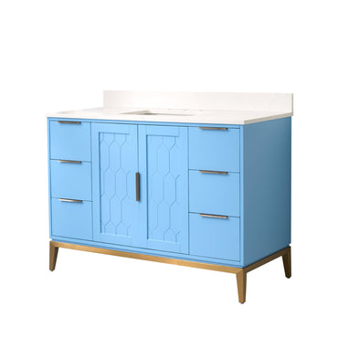 48 in. W x 22 in. D x 35 in. H Bathroom Vanity in Light Blue with Carrara White Quartz Vanity Top with White Sink