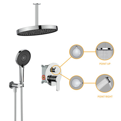 Wall-Mounted Ceiling Round Shower Set with 3 Spray Patterns