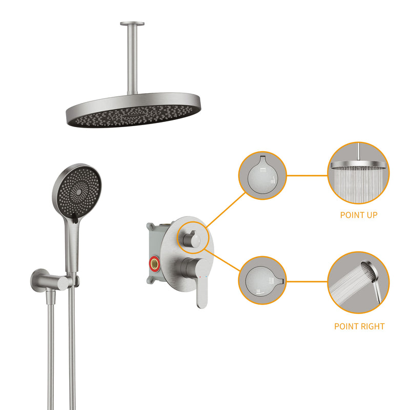 Wall-Mounted Ceiling Round Shower Set with 3 Spray Patterns