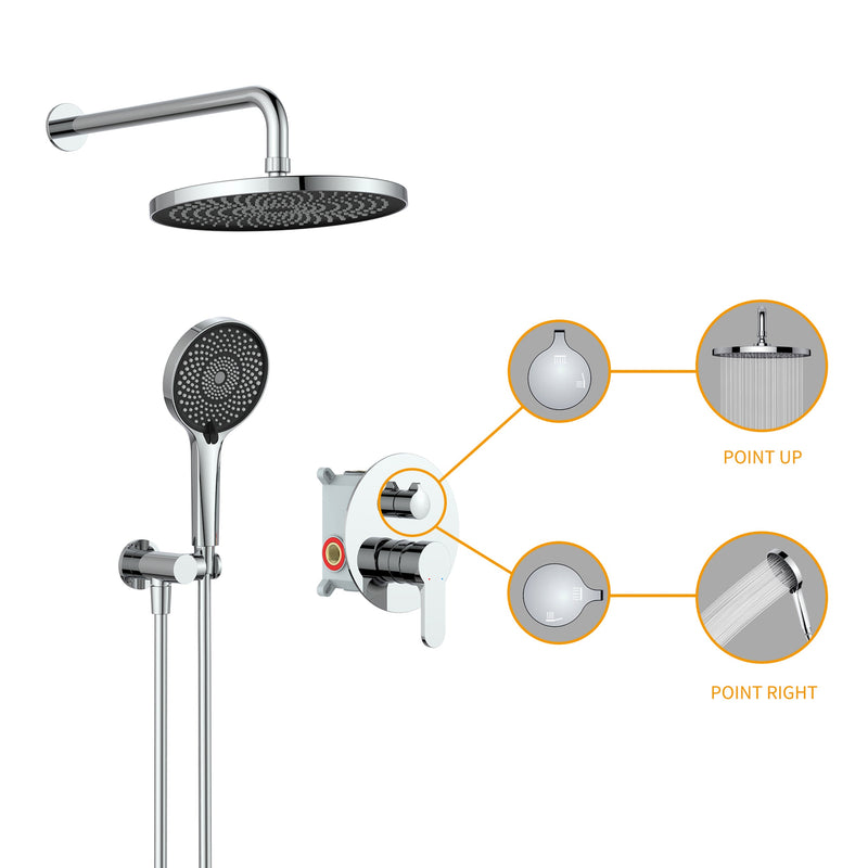 Wall-mounted round shower set with 6 spray patterns