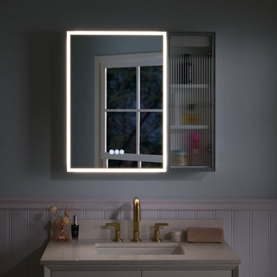 30 in. W x 28 in. H Rectangular Surface Mount LED Mirror Medicine Cabinet in White