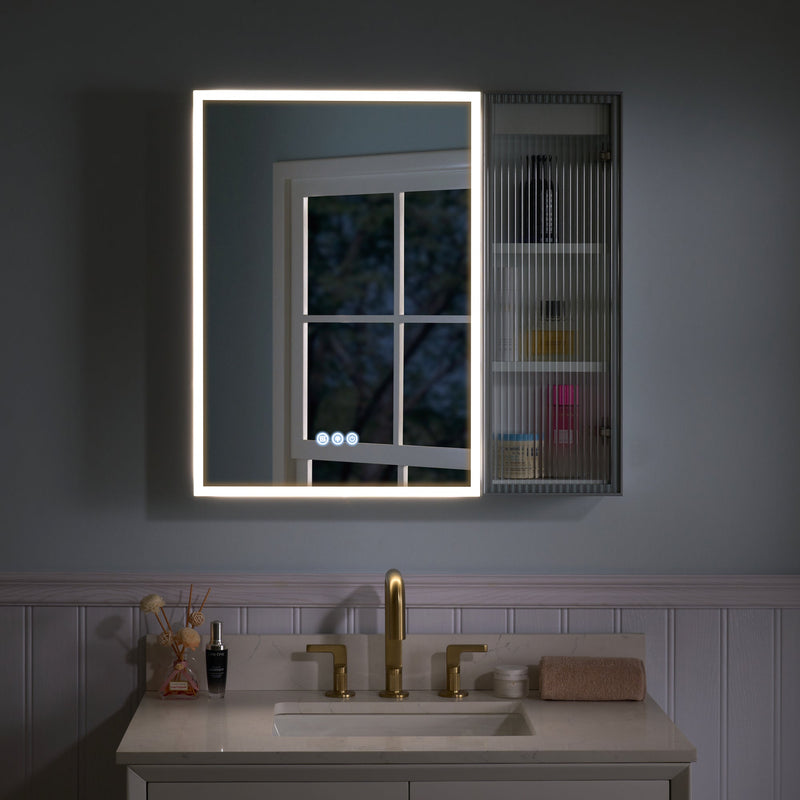 30 in. W x 28 in. H Rectangular Surface Mount LED Mirror Medicine Cabinet in White