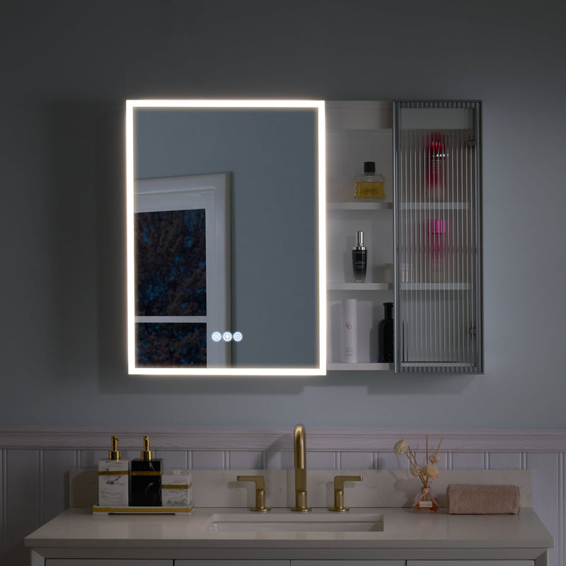 36 in. W x 28 in. H Rectangular Surface Mount LED Mirror Medicine Cabinet in White