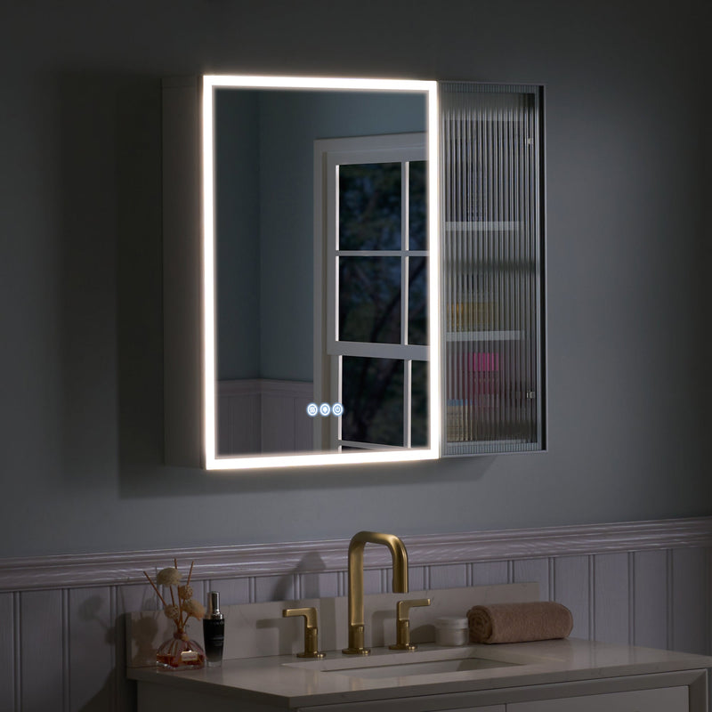 30 in. W x 28 in. H Rectangular Surface Mount LED Mirror Medicine Cabinet in White