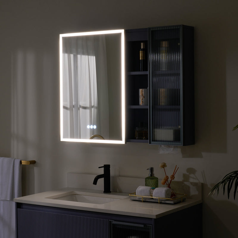 36 in. W x 28 in. H Rectangular Surface Mount LED Mirror Medicine Cabinet in Lavender