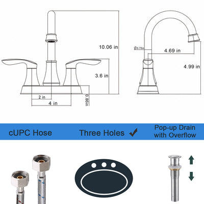 4 in. Centerset Double Handle High Arc Bathroom Faucet with Drain Kit Included