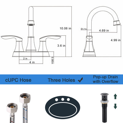 4 in. Centerset Double Handle High Arc Bathroom Faucet with Drain Kit Included