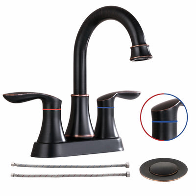 4 in. Centerset Double Handle High Arc Bathroom Faucet with Drain Kit Included