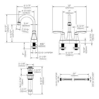 4 in. Centerset Double Handle High Arc Bathroom Faucet with Drain Kit Included