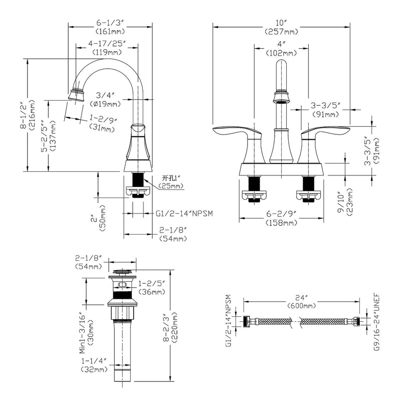 4 in. Centerset Double Handle High Arc Bathroom Faucet with Drain Kit Included