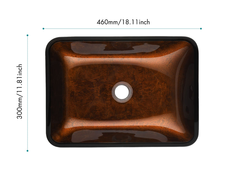 18in L -13in W -4in H Handmade Countertop Glass Rectangular Vessel Bathroom Sink Fusion Finish Set in Rich Chocolate Brown