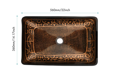 22.25in L -14.5in W -4.5in H Golden Handmade Glass Rectangle Vessel Bathroom Sink in Brown