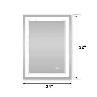 24 in. W x 32 in. H Frameless Rectangular LED Light Wall Mount Bathroom Mirror