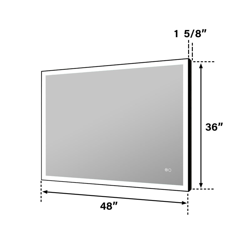 48 in. W x 36 in. H Aluminium Framed Rectangular LED Light Bathroom Vanity Mirror