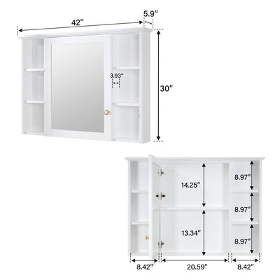 42 in. W x 30 in. H Rectangular Wood Frame Surface Mount Soft Close Medicine Cabinet with Mirror