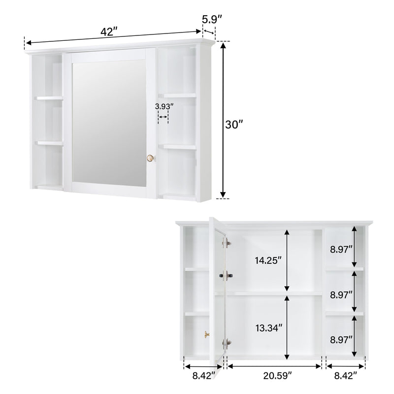 42 in. W x 30 in. H Rectangular Wood Frame Surface Mount Soft Close Medicine Cabinet with Mirror