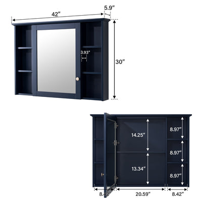 42 in. W x 30 in. H Rectangular Wood Frame Surface Mount Soft Close Medicine Cabinet with Mirror