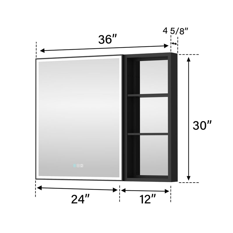 36 in. x 30 in. Black Aluminum Medicine Cabinet with Mirror and LED Light